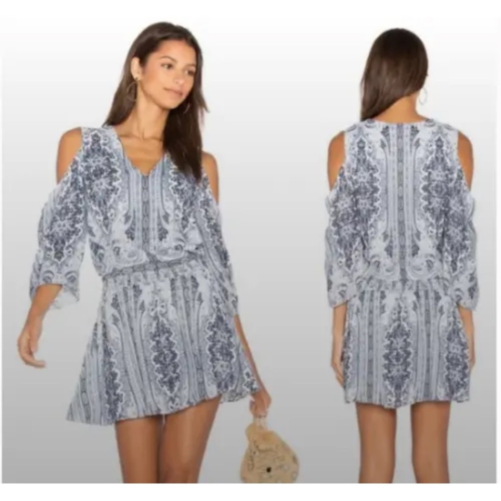 Alice + Olivia Blue White Paisley Cold Shoulder Dress - size 0 Extra Small